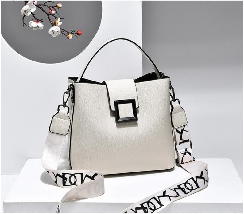 Womens Bucket Bag Adjustable Shoulder Strap Fashion Handbag with Square Buckle